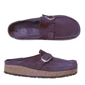 Birkenstock Buckley Size 38 Narrow Clogs Slides Navy Suede Leather Buckle
